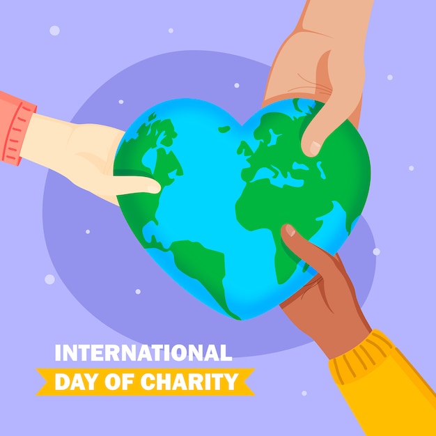 International charity day  with hands and heart shaped earth