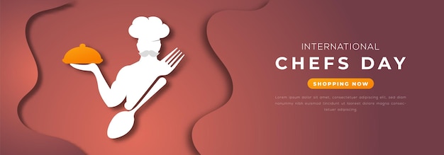 Vector international chefs day poster banner background in paper cut style vector illustration