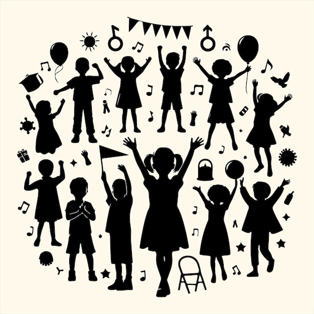 International Children39s Day Silhouette Vector Illustration