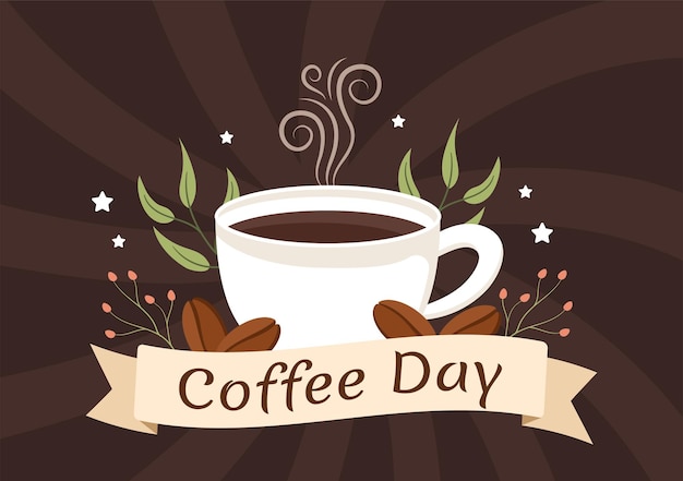 International Coffee Day on 1st October Hand Drawn Cartoon Flat Illustration