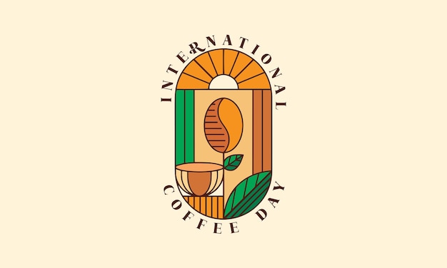 International Coffee Day Logo Design With Leaf and Coffee