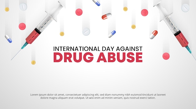 International day against drug abuse background with drugs and injections fall up