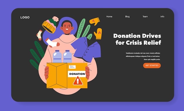 Vector international day of charity concept supportive hands holding a donation box for crisis aid with