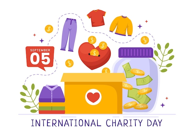 International Day of Charity Vector Illustration on 5 September with Donation Package Love Concept