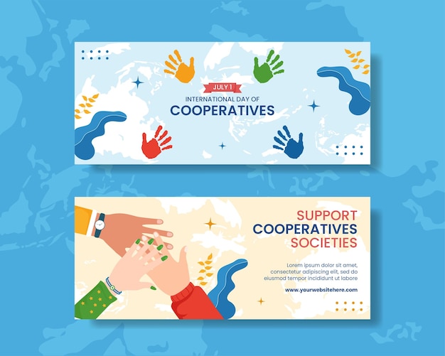 International Day of Cooperatives Horizontal Banner Cartoon Hand Drawn Templates Illustration