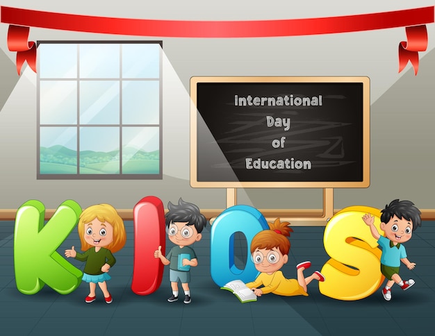 International day of Education with kids and alphabet letters at class