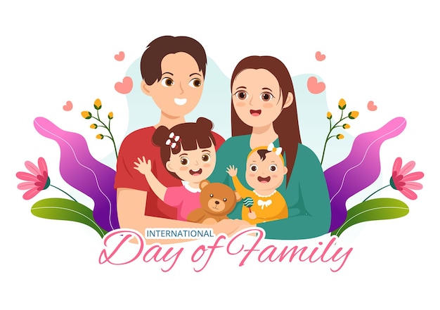 International Day of Family Illustration with Kids Father and Mother in Cartoon Hand Drawn Templates