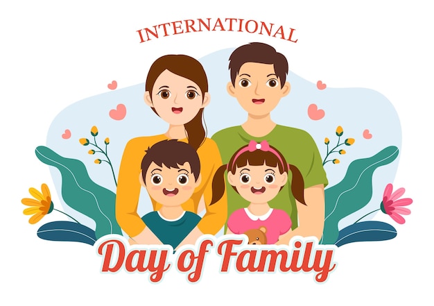 International Day of Family Illustration with Kids Father and Mother in Cartoon Hand Drawn Templates