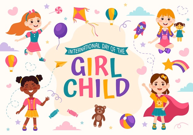 International Day of the Girl Child Illustration with Little Girls for Awareness and Human Rights