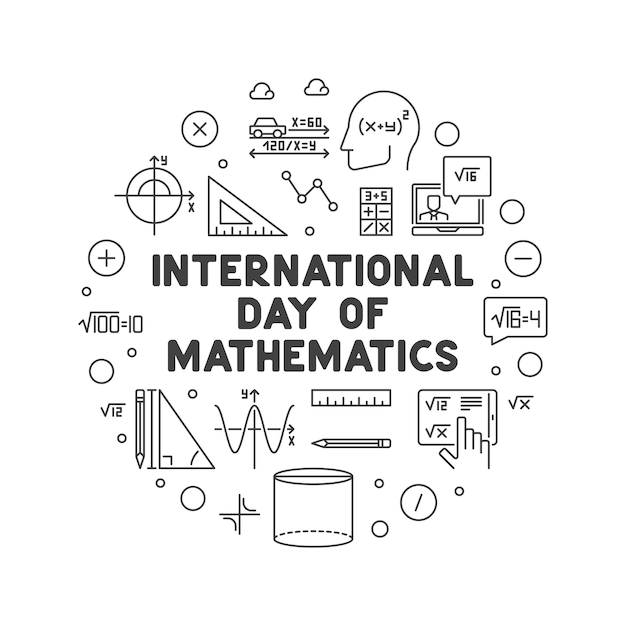 International Day of Mathematics vector line circular banner IDM March 14 concept round illustration