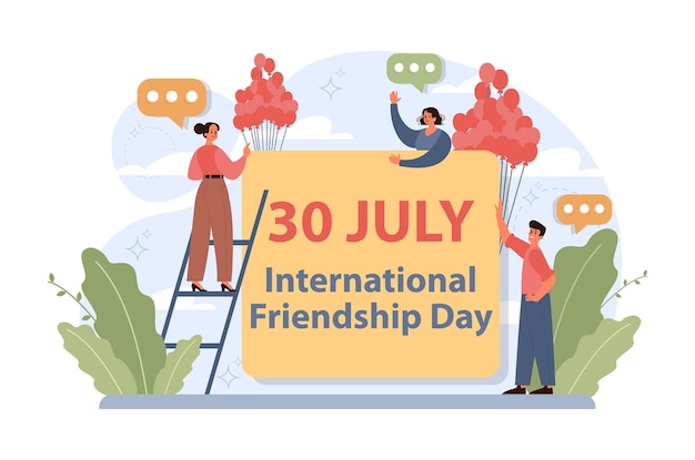 International friendship day cheerful characters celebrating