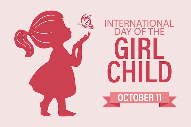 International Girl Child Day October 11 Silhouette of a cute little girl with a butterfly