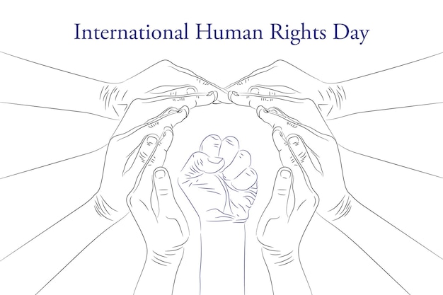 International human rights day hand drawn line art on white background vector illustration