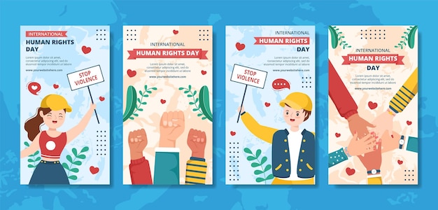 International Human Rights Day Social Media Ig Stories Template Hand Drawn Cartoon Flat Illustration