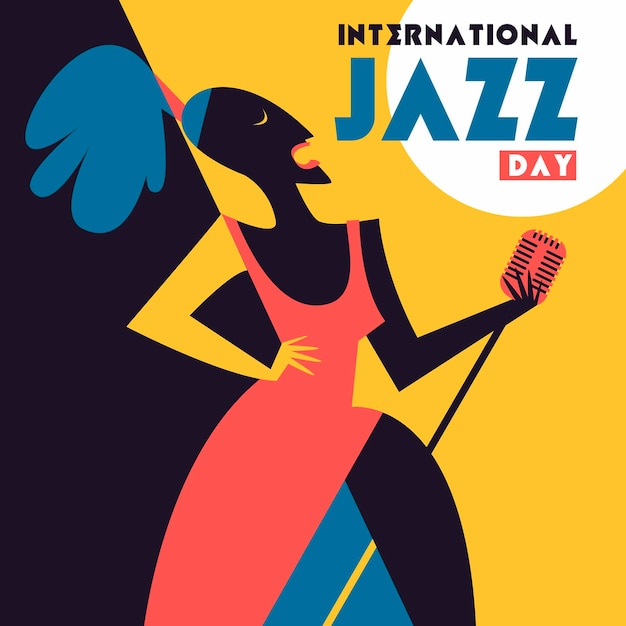 International jazz day illustration with woman and microphone