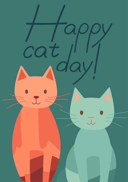 International kitty day card world cat holiday poster flat vector pair of cute kittens template