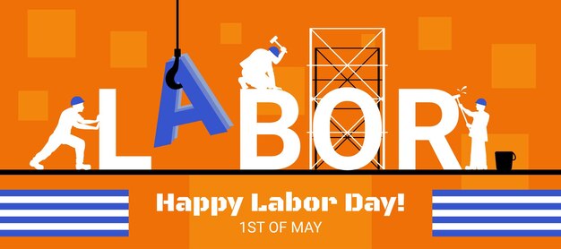 Vector international labor day banner vector invitation with workers day with builders silhouettes