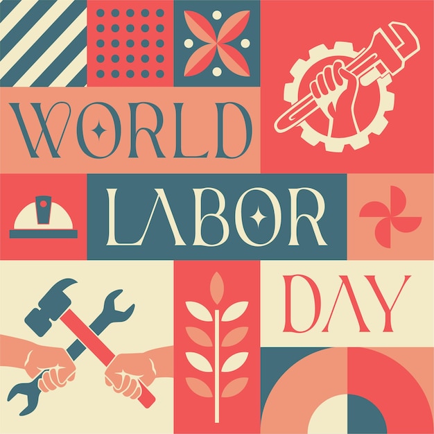 international labor day seamless pattern in scandinavian style postcard with Retro clean concept