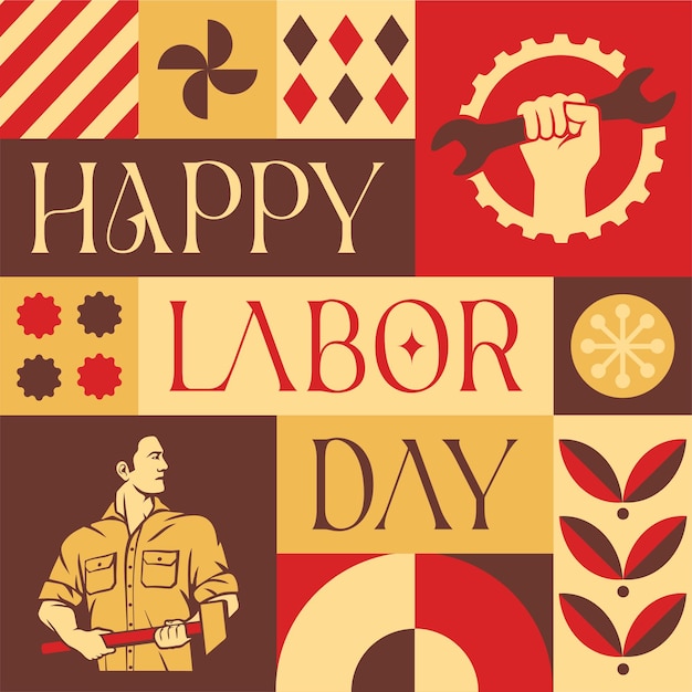 international labor day seamless pattern in scandinavian style postcard with Retro clean concept