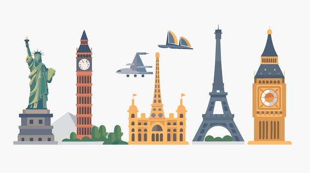 International Landmark Icons Flat Vector Isolated