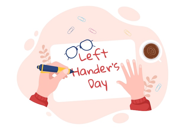 International Left Handers Day Celebration with her Hand Raised in Cartoon Background Illustration