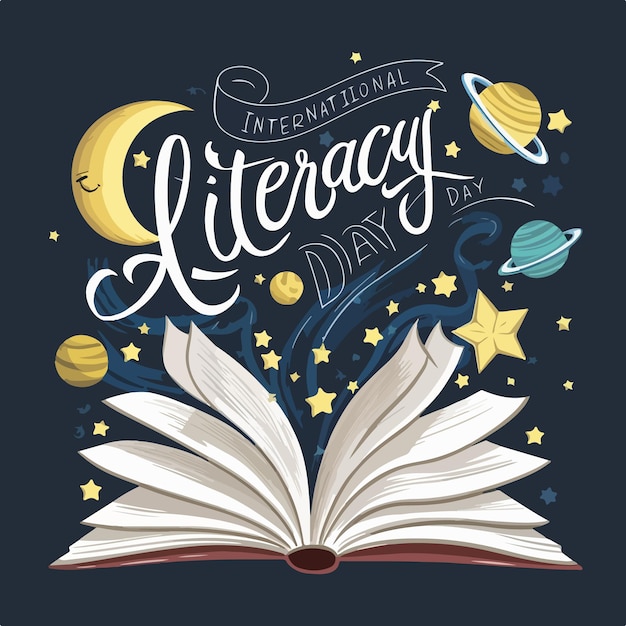 Vector international literacy day flat vector illustration concept