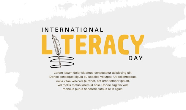 International literacy day typography with feather pen for background, poster and banner