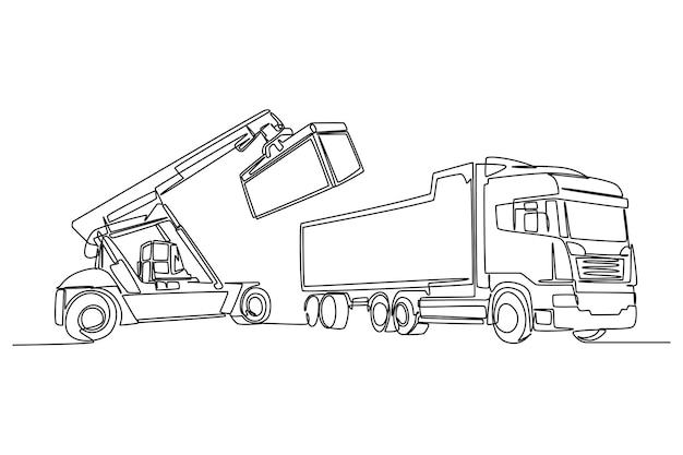 International logistics and cargo delivery concept Single line draw design vector graphic