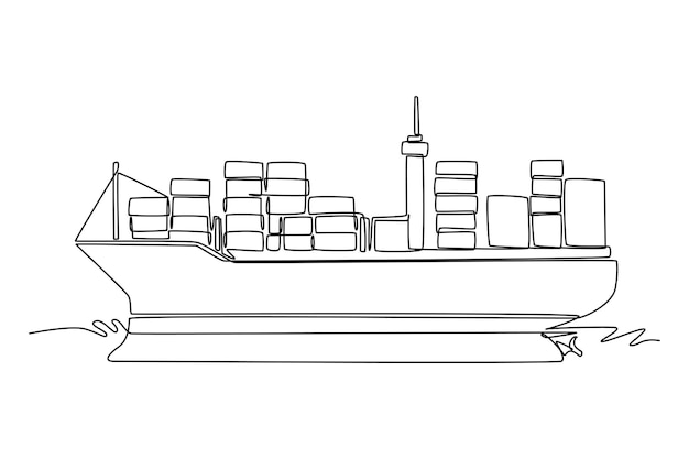 International logistics and cargo delivery concept Single line draw design vector graphic