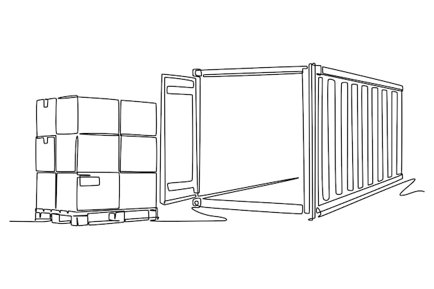 International logistics and cargo delivery concept Single line draw design vector graphic