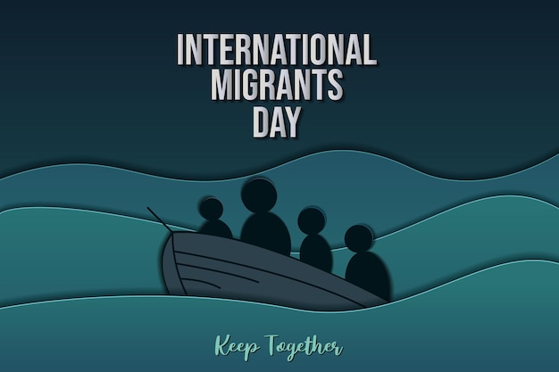 International migrants day paper cut postcard