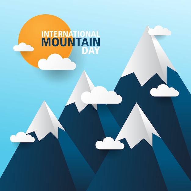 International Mountain Day greeting background with paper style