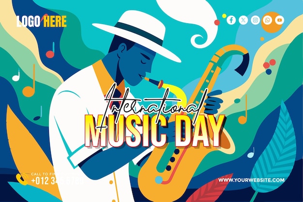 Vector international music day background for banner wallpaper copy space poster and flyer