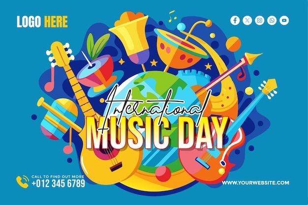 Vector international music day background for banner wallpaper copy space poster and flyer