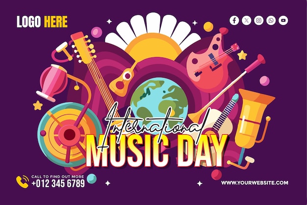 Vector international music day background for banner wallpaper copy space poster and flyer