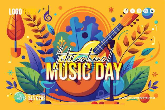 Vector international music day background for banner wallpaper copy space poster and flyer