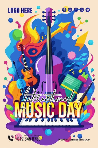 Vector international music day background for banner wallpaper copy space poster and flyer