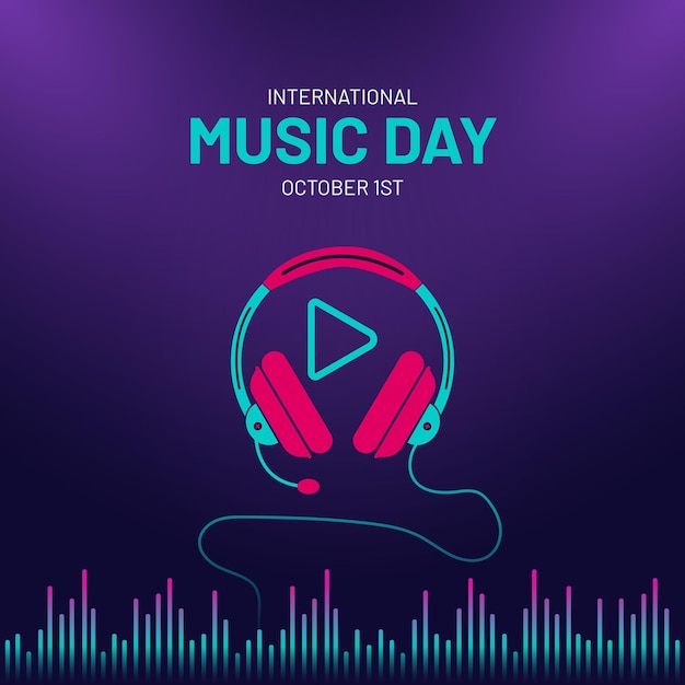 International Music Day October 1st illustration square banner on isolated background