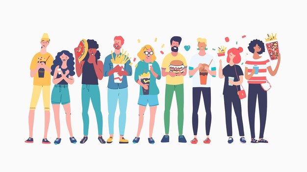 Vector international no diet day illustration featuring a group of young people celebrating body positivity