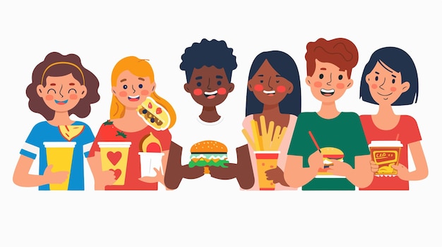 International No Diet Day Illustration Featuring a Group of Young People Celebrating Body Positivity