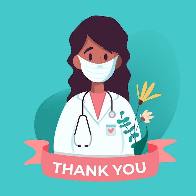 Vector international nurse day vector design 17th may thank you nurse and doctor card vector illustration medical help and care concept female nurse with stethoscope and flowers abstract background