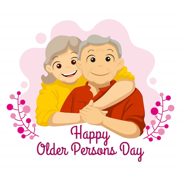 International of the older persons day. Grandpa and grandma hugged illustration