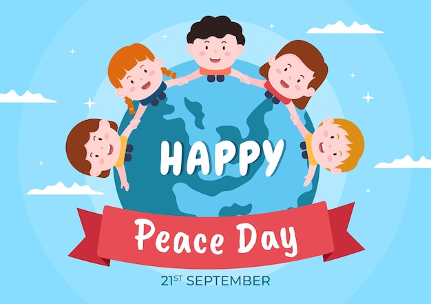 International Peace Day Cartoon Illustration to Create Prosperous in the World in Flat Style Design