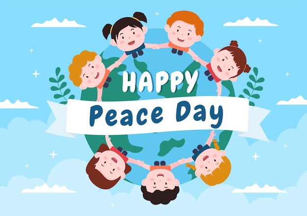 International Peace Day Cartoon Illustration to Create Prosperous in the World in Flat Style Design