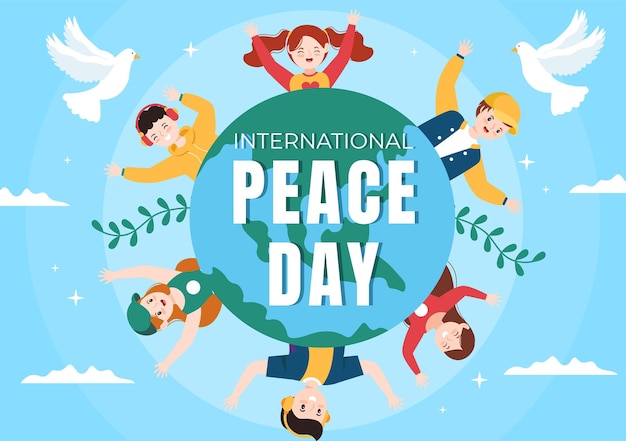 International Peace Day Cartoon Illustration to Create Prosperous in the World in Flat Style Design