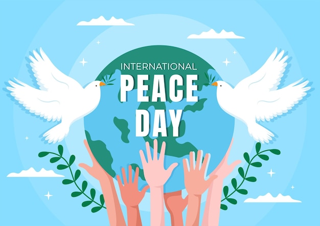 International Peace Day Cartoon Illustration to Create Prosperous in the World in Flat Style Design