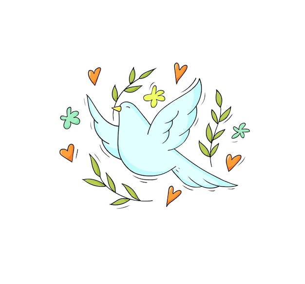 International peace day poster with dove olive branch Vector illustration pigeon and freedom