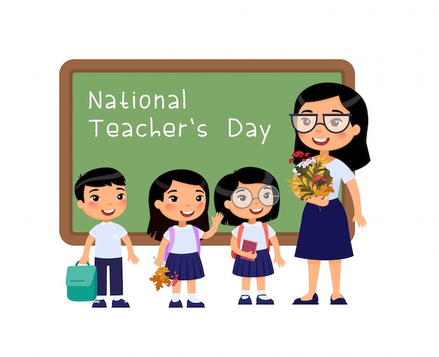 International teachers day congratulation flat vector illustration.