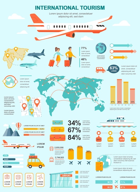 International tourism poster with infographic elements template in flat style