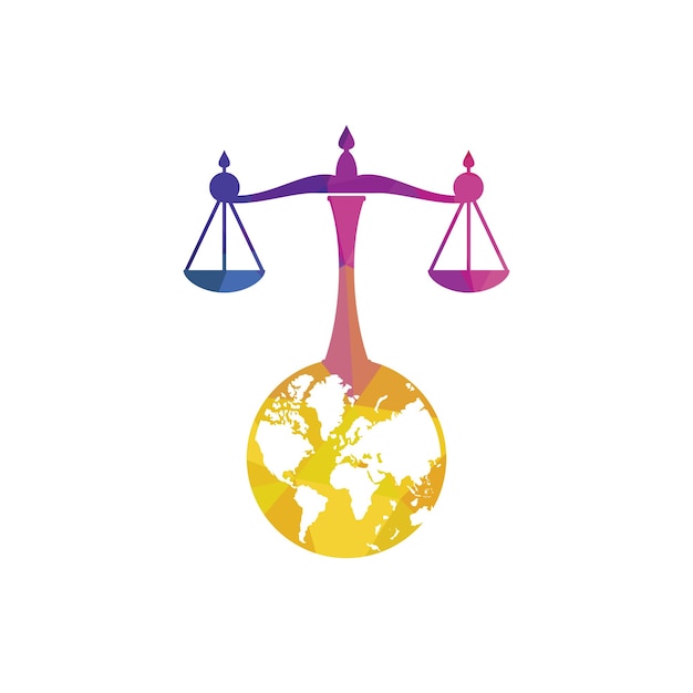 International tribunal and Supreme court logo concept. Scales on globe icon design.